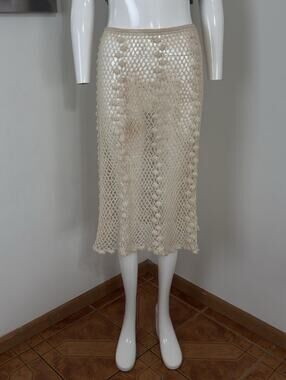DANDYLiNE Women’s Cream Midi Skirt Swim Cover Up Boho Beach Resort Wear M
